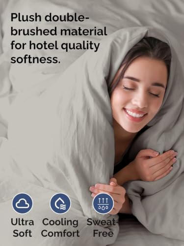 Image of Duvet Cover Queen Size - Soft 3 Piece with Zipper Closure - Light Grey