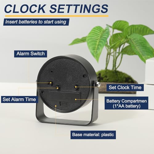 Reloj despertador analógico pequeño con ángulo ajustable para lectura sin reflejos 4