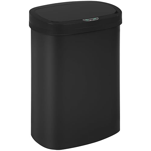 BestOffice Basurero de plástico negro de alta capacidad sin contacto con tapa, 49L13G, rectangular, cierre silencioso, cocina, dormitorio, baño,