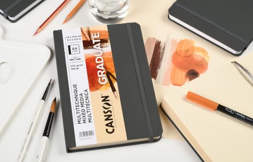 Miniatura 6 de Canson Graduate Book, Cuaderno De Dibujo, Doble Cara: Granulado Y Liso, 220gsm, Sketchbook Tapa Dura, 14x21,6cm, Natural, 65 Hojas