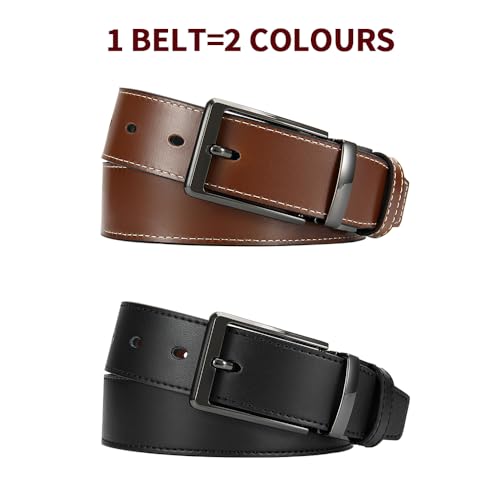 Image of DOOPAI Reversible Leather Belt for Men 1.25 inch - Dual Sided Dress and Casual Belt, Trim to Fit, 2 Styles in One Belt