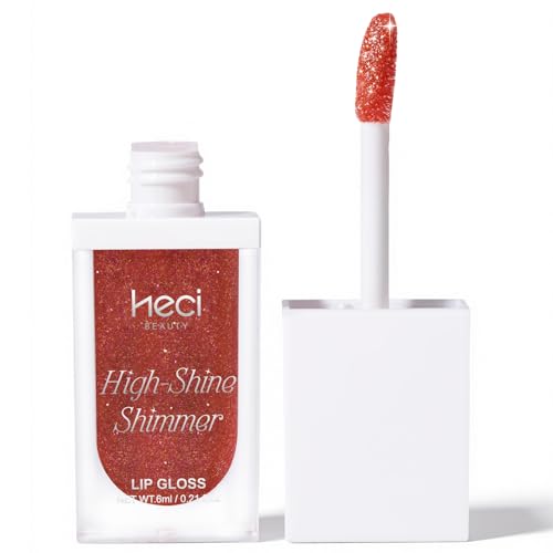 Glitter Lip Gloss – High-Shine Hydrating Lip Gloss, Non Sticky Moisturizing Crystal Shimmer Gloss, Caramel Scent, Nourishing Lip Oil Shine for Smooth Glossy Lips, Sunset Orange, 0.21 fl oz