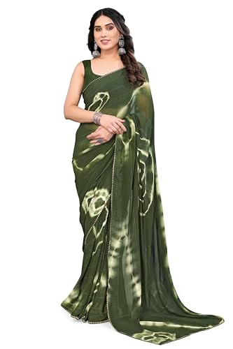 Image of MIRCHI FASHION Women Saree Shibori Print Chiffon | Elegant Festive and Functional Sari for All-Day Comfort with Matching Blouse