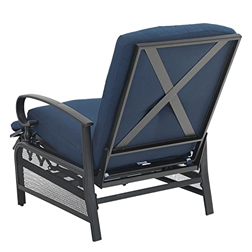 Mfstudio Patio Recliner Chair Metal Adjustable Back 2 Pieces Outdoor Lounge Chair With 100% Olefin Cushion (Navy Blue) #TOP3