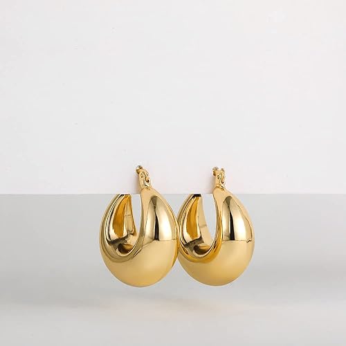 Miniatura 4 de SLOONG 3 pares de aretes chapados en oro de 14 quilates en forma de U, estilo Y2K, aretes gruesos, cadena de eslabones circulares gruesos, cadena de