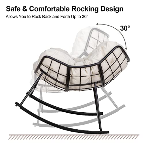 Sunseen Indoor & Outdoor Rocking Chair,Thicken Padded Cushion Rocker Recliner Chair Outdoor With Headrest For Front Porch,Garden,Patio,Backyard,Living Room,Beige #TOP5