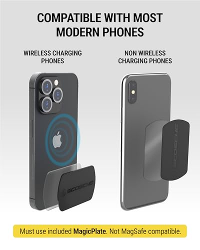 Scosche Magnetic Phone Holder for Car Dashboard with Extra Strong Magnet, Thick Metal Plate & 360&deg; Rotation, Secure Cell Phone Car Mount for Large Phones Compatible with iPhone, Samsung, Not MagSafe