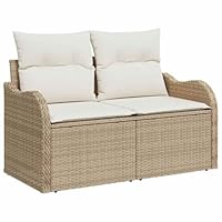 VidaXL Outdoor Sofa Mit Stauraum - Beige Poly Rattan Sofa Für Balkon & Terrasse