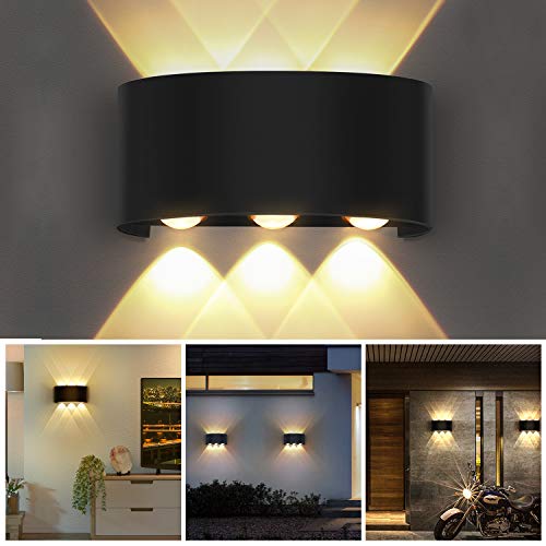 OUSFOT Aplique parede interior lâmpada de parede IP54 impermeável, branco quente 6000 K ideal para sala de estar corredor escada quarto casa de banho (preto)