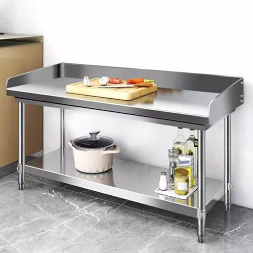 Tavolo di preparazione commerciale in acciaio inossidabile con paraschizzi e ripiano inferiore – Superficie di lavoro resistente per cucina per ristoranti e uso domestico