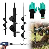 3 Stück Gartenbohrer Erdbohrer für Akkuschrauber, Schnecken Spiralbohrer, Erdbohrer für Bohrmaschine, Pflanzbohrer für Akkuschrauber, Grabungswerkzeug zum Pflanzen und Bohren, 4x42+8x30+4x22cm