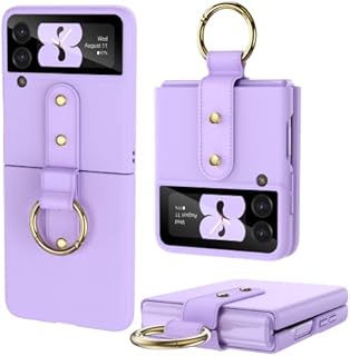 HWeggo Case for Samsung Galaxy Z Flip 3 Cover,Ultra Thin Hard PC Samsung Z Flip 3 Case with Outer Screen Protector and Ring,Shockproof Lightweight Protective Case(Purple)