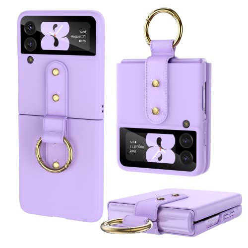 HWeggo Handyhülle für Samsung Galaxy Z Flip 3 Hülle,Ultradünne PC Samsung Z Flip 3 Case mit äußerem Bildschirmschutz und Ring,Stoßfest Kratzfest Leichte Schutzhülle(Lila) Cover
