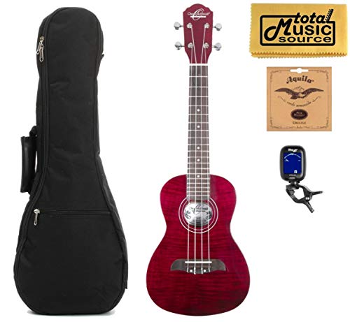 Oscar Schmidt OU2FTPB Flame Trans Purple Gloss, Concert Ukulele, TMS Bundle