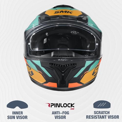 Image of SMK Typhoon RD1 ISI ECE & DOT Certified Full Face Dual Visor Helmet for Men and Women with Pinlock Fitted Clear Visor and Inner Sun Visor ( MATT Black - MA287 - L )