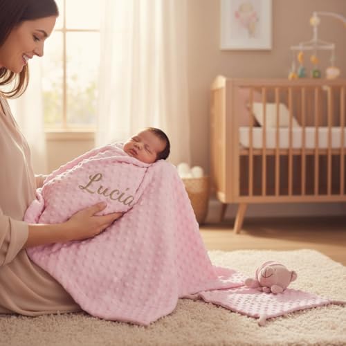 Miniatura 3 de Various Manta De Bebes 0.80 X 1.10 M Manta Para Recién Nacidos Personalizado Con Su Nombre Bordado, Mantitas Para Bebes Suave Y Confortable Cálida Niños Regalos Padres Primerizos Rosa