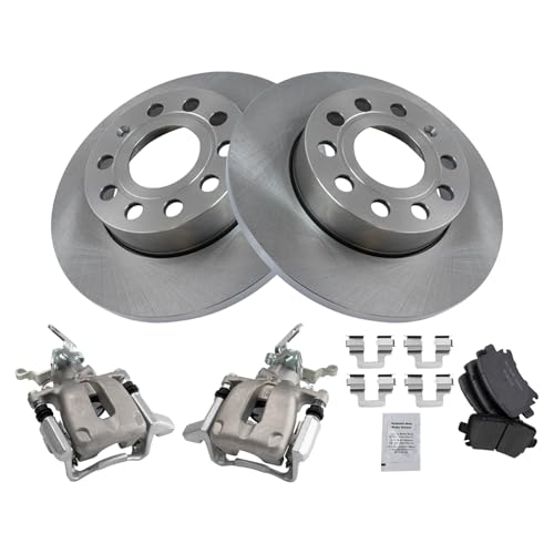 Image of TRQ Rear Ceramic Brake Pad and Rotor Set Includes Calipers