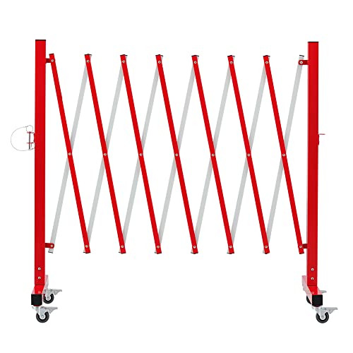 GYMTIME Expandable Metal Barricade with Casters, 11 Feet, Red and White