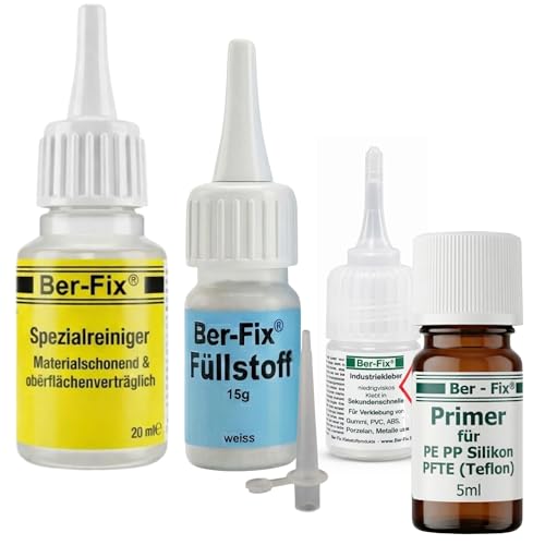 Ber-Fix Schweißnaht-Set XS Primer & Füllstoff für Kunststoff, PVC, ABS, GFK, Metall, PE, PP, Silikon 5g Kleber + 15g Granulat, 5ml Primer, 20g Reiniger