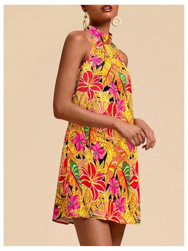 Image of Floerns Women's Sleeveless Floral Print Sundress Halter Neck A Line Short Dress