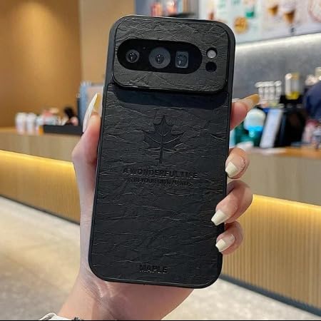 Image of MILLION CASES Back Cover Case for Google Pixel 9 Shockproof Protective Vintage Maple Leaf Embossed Case for Men & Boys(Black)