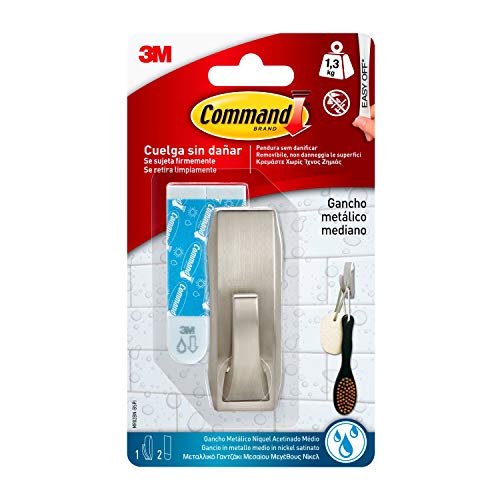 Command 16821 Gancio Classico Metallico, Resistente all'Acqua, M, Nichel Spazzolato