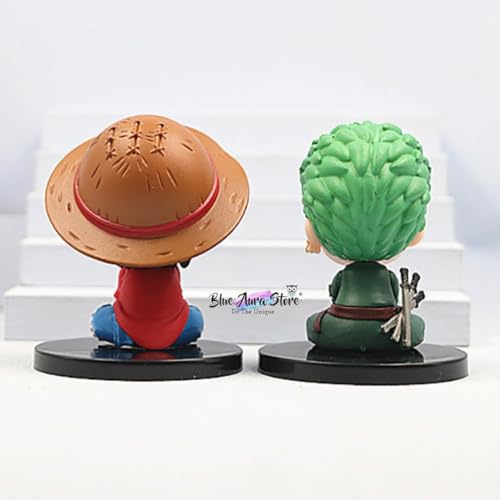 Image of Blue Aura Luffy Zoro Action Figure Set of 2 Height -7.5cm | Random Set of 2 | Multicolour PVC | Luffy - Zorro Smile