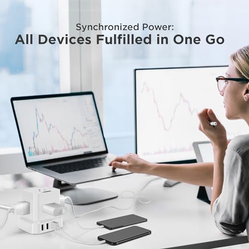 Image of Uncaged Ergonomics Cube Power Strips w /Surge Protection, 10ft Extension Cord with Multiple Outlets, 5 AC Plugs, 3 USB (1C Port) Fast Charging Power Strip with USB Port, On /Off Switch Charging Station
