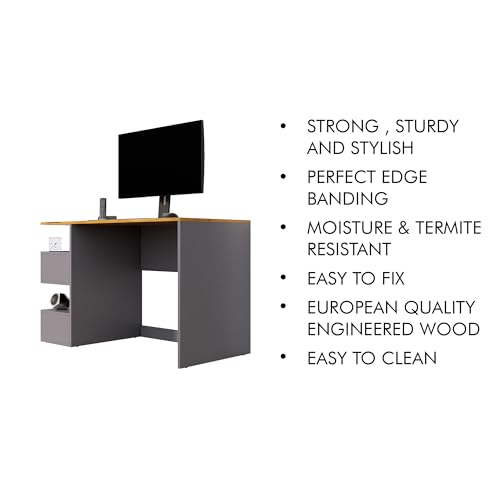 Image of Bniture Wooden Study Table for Home | Engineered Wood Study Table with Side Storage Shelf | Multi Purpose Computer Desk for Writing & Study | Laptop Table for Study Room | Slate Grey & Giant Wood