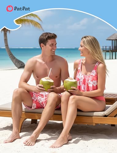 Image of PATPAT Family Matching Swimsuits Two Piece Hawaiian Tropical Beach Bikini and Swim Trunks Set Mommy and Me Bathing Suits