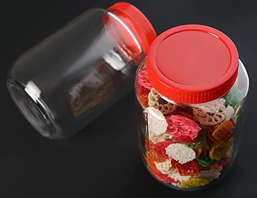 Image of Brezzycloud Piraml Glass Round Shape Transparent Glass Jars & Containers for Kitchen Pantry, Snacks, Dry Fruits, Coffee Beans Storage 1kg glassjar with Red Color Plastic Lid (Set Of 4) (1000ml, round)