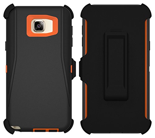 Galaxy Note 5 Case, ToughBox® [Armor Series] [ShockProof] [Black | Orange] for Samsung Galaxy Note 5 Case [Built in Screen Protector] [Holster & Belt Clip] [Fits OtterBox Defender Series Belt Clip]