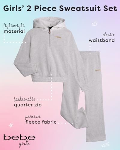 bebe Girls' Pants Set - 2 Piece Fleece 1/4 Zip Pullover Hoodie and Flare Sweatpants - Stylish Activewear Set for Girls (7-12)2