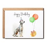 LKSDesigns Dalmatian Birthday Card - Cute Dalmatian Dog Card - Dog With Balloons Card - Dalmatian Happy Birthday Card - Happy Card