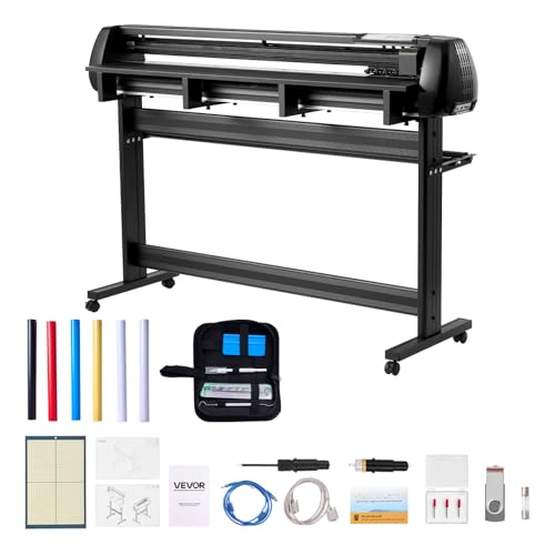 VEVOR Vinyl Cutter Machine, 53 inch Max Feed Width, Dual Blades, Adjustable Force and Speed, LED Display, Vinyl Plotter Cutter Printer Bundle with Sticker Sheets, Transfer Film, Signmaster Software