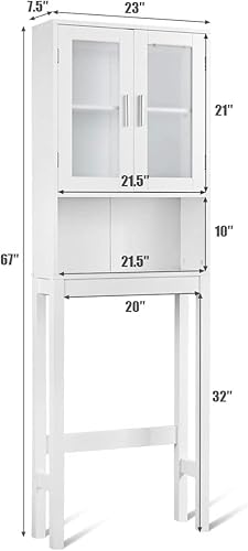 Miniatura 3 de WATERJOY Sobre el inodoro - Mueble organizador de armario de baño con 2 puertas de vidrio templado Moru, estante de inodoro que ahorra espacio,