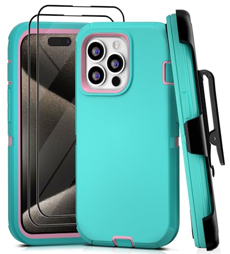 Coque iPhone 15 Pro Max antichoc anti-rayures avec film écran et clip ceinture
