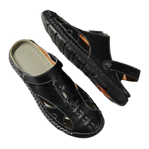 QUF Men's Leather Sandals Premium Genuine Leather Sandals Hand Sewn Cowhide Design Comfortable Non-Slip Trendy Casual Durable Shoes Perfect for Summer Walking & Beach
