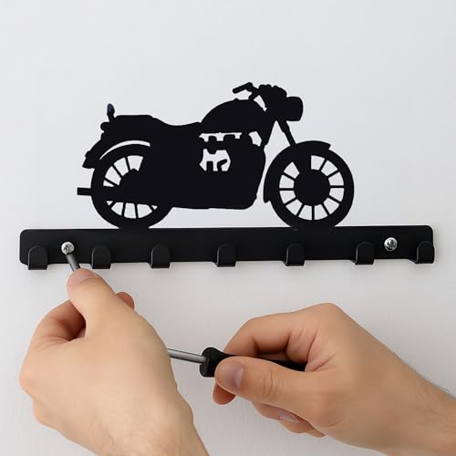 Image of Spillbox Metal Wall Key Holder|Key Hanger|Key Stand|Key Organizer|Bathroom Hooks|Kitchen Utensil Hook|7 Hooks|Durable Wall Mount Organizer Rack|Powder-Coated Black Key Hanger for Home, Office-Bike