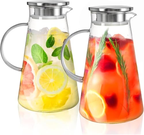 WUWEOT 2 Pack 2 Liter Glaskaraffe Wasserkaraffe mit Edelstahl...