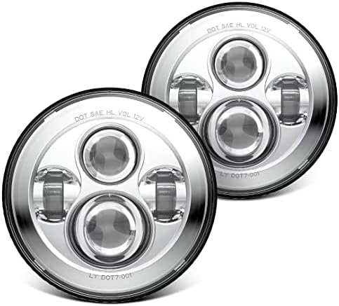LX-LIGHT DOT Silver 7 Inch Round LED Headlight with EMC Compatible with Jeep Wrangler JK JKU TJ LJ CJ Hummer H1 H2 Chevy Ford GMC etc (Pair)