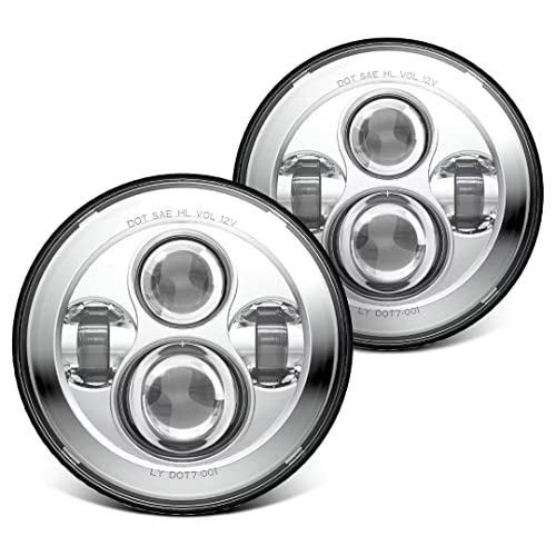 Lx-Light Dot Silver 7 Inch Round Led Headlight With Emc Compatible With Jeep Wrangler Jk Jku Tj Lj Cj Hummer H1 H2 Chevy Ford Gmc Etc (Pair) #TOP6