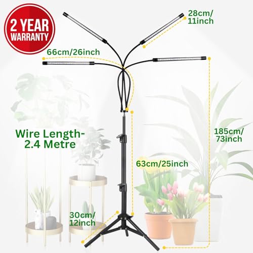 Image of ecofynd Kaira4 2 Years Warranty Grow Light for Indoor Plants (Vegetables, Leafy Growth & Flowering Boost), Auto On /Off Automatic Timer, 4 Head 15 Watt LED Artificial Sunlight with 2.4M Wire (005)