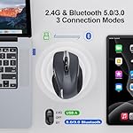 TECKNET Wireless Mouse (BT5.0/3.0 & 2.4G) Rechargeable 4800 DPI Silent USB A & Bluetooth Mouse 6 Buttons, Wide Compatibility - Grey - Image 2