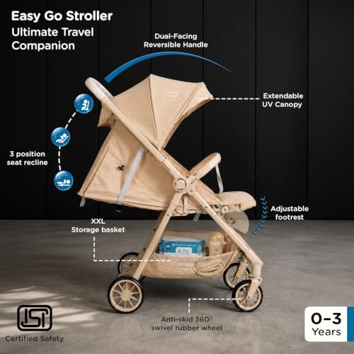 Image of Mee Mee Easy Go Baby Stroller for 0-3 Years | Lightweight Foldable Pram | One-Hand Fold & Portable Travel-Friendly Stroller | Pre-Installed Baby Buggy for Newborn Boys & Girls (Beige)