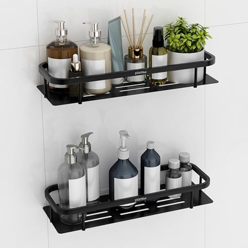 Image of Plantex 304 Stainless Steel Bathroom Shelf /Wall Mounted Shelf for Bathroom /Kitchen Wall Shelf /Washroom Accessories Set- Pack of 2 (15X5 Inches-Black Finish)