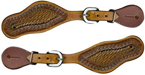 Showman Youth Size Basket Weave Tooled Leather Spur Straps