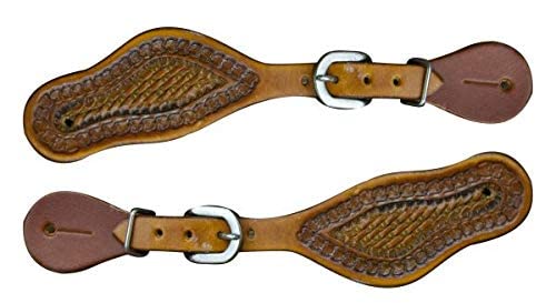 Showman Youth Size Basket Weave Tooled Leather Spur Straps