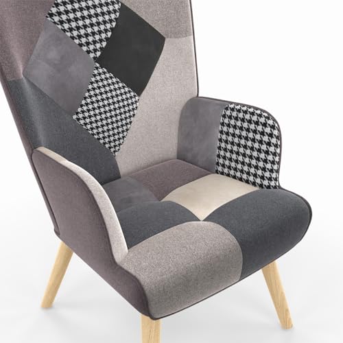 Fauteuil scandinave Ivar patchwork haut dossier IDMarket