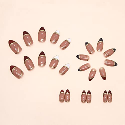 CNJW Almond French Tip Press on Nails #TOP29